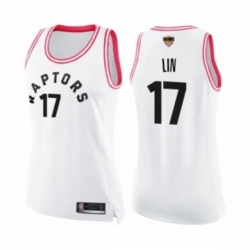 Womens Toronto Raptors #17 Jeremy Lin Swingman White Pink Fashion 2019 Basketball Finals Bound Jersey