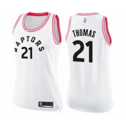 Womens Toronto Raptors #21 Matt Thomas Swingman White Pink Fashion Basketball Jersey