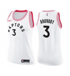 Womens Toronto Raptors #3 OG Anunoby Swingman White Pink Fashion Basketball Jersey