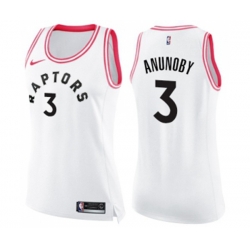 Womens Toronto Raptors #3 OG Anunoby Swingman White Pink Fashion Basketball Jersey