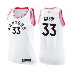 Womens Toronto Raptors #33 Marc Gasol Swingman White Pink Fashion Basketball Jersey