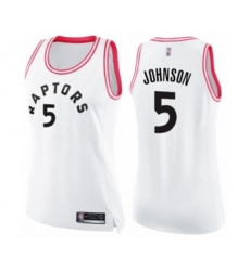 Womens Toronto Raptors #5 Stanley Johnson Swingman White Pink Fashion Basketball Jersey