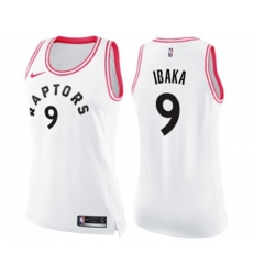 Womens Toronto Raptors #9 Serge Ibaka Swingman White Pink Fashion Basketball Jersey