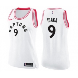 Womens Toronto Raptors #9 Serge Ibaka Swingman White Pink Fashion Basketball Jersey