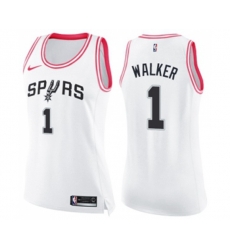 Womens San Antonio Spurs #1 Lonnie Walker Swingman White Pink Fashion Basketball Jersey