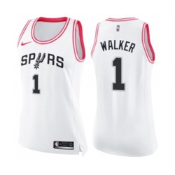 Womens San Antonio Spurs #1 Lonnie Walker Swingman White Pink Fashion Basketball Jersey