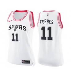 Womens San Antonio Spurs #11 Bryn Forbes Swingman White Pink Fashion Basketball Jersey