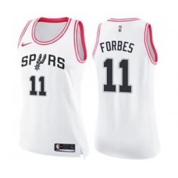 Womens San Antonio Spurs #11 Bryn Forbes Swingman White Pink Fashion Basketball Jersey
