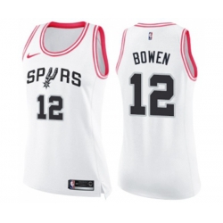 Womens San Antonio Spurs #12 Bruce Bowen Swingman White Pink Fashion Basketball Jersey