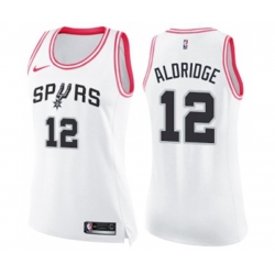 Womens San Antonio Spurs #12 LaMarcus Aldridge Swingman White Pink Fashion Basketball Jersey