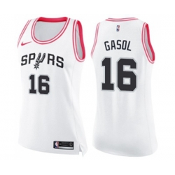 Womens San Antonio Spurs #16 Pau Gasol Swingman White Pink Fashion Basketball Jersey