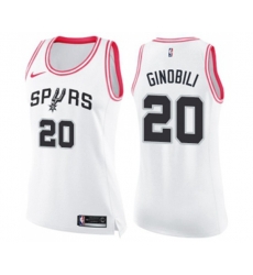Womens San Antonio Spurs #20 Manu Ginobili Swingman White Pink Fashion Basketball Jersey Womens San Antonio Spurs #20 Manu Ginobili Swingman White Pink Fashion Basketball Jersey