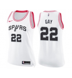 Womens San Antonio Spurs #22 Rudy Gay Swingman White Pink Fashion Basketball Jersey