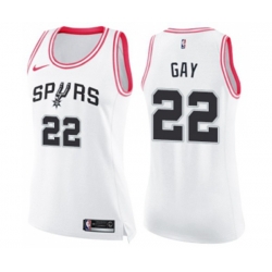 Womens San Antonio Spurs #22 Rudy Gay Swingman White Pink Fashion Basketball Jersey