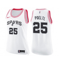 Womens San Antonio Spurs #25 Jakob Poeltl Swingman White Pink Fashion Basketball Jersey Womens San Antonio Spurs #25 Jakob Poeltl Swingman White Pink Fashion Basketball Jersey