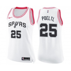 Womens San Antonio Spurs #25 Jakob Poeltl Swingman White Pink Fashion Basketball Jersey