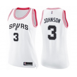 Womens San Antonio Spurs #3 Keldon Johnson Swingman White Pink Fashion Basketball Jersey