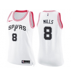 Womens San Antonio Spurs #8 Patty Mills Swingman White Pink Fashion Basketball Jersey