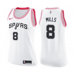 Womens San Antonio Spurs #8 Patty Mills Swingman White Pink Fashion Basketball Jersey