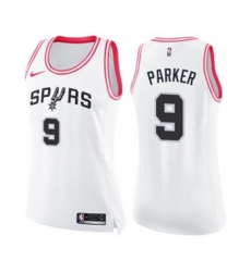 Womens San Antonio Spurs #9 Tony Parker Swingman White Pink Fashion Basketball Jersey