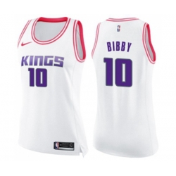 Womens Sacramento Kings #10 Mike Bibby Swingman White Pink Fashion Basketball Jersey
