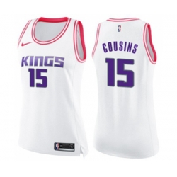 Womens Sacramento Kings #15 DeMarcus Cousins Swingman White Pink Fashion Basketball Jersey