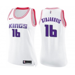 Womens Sacramento Kings #16 Peja Stojakovic Swingman White Pink Fashion Basketball Jersey