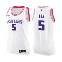 Womens Sacramento Kings #5 DeAaron Fox Swingman White Pink Fashion Basketball Jersey