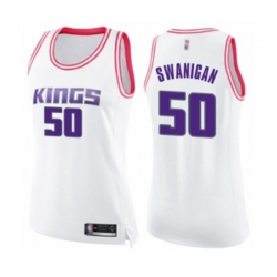 Womens Sacramento Kings #50 Caleb Swanigan Swingman White Pink Fashion Basketball Jersey