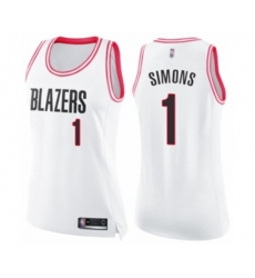 Womens Portland Trail Blazers #1 Anfernee Simons Swingman White Pink Fashion Basketball Jersey