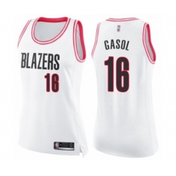 Womens Portland Trail Blazers #16 Pau Gasol Swingman White Pink Fashion Basketball Jersey