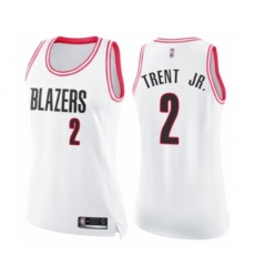Womens Portland Trail Blazers #2 Gary Trent Jr. Swingman White Pink Fashion Basketball Jersey