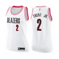 Womens Portland Trail Blazers #2 Gary Trent Jr. Swingman White Pink Fashion Basketball Jersey