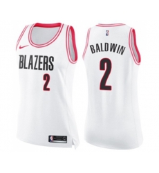 Womens Portland Trail Blazers #2 Wade Baldwin Swingman White Pink Fashion Basketball Jersey