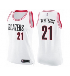 Womens Portland Trail Blazers #21 Hassan Whiteside Swingman White Pink Fashion Basketball Jersey