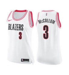 Womens Portland Trail Blazers #3 C.J. McCollum Swingman White Pink Fashion Basketball Jersey