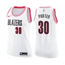 Womens Portland Trail Blazers #30 Terry Porter Swingman White Pink Fashion Basketball Jersey