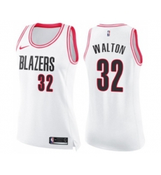 Womens Portland Trail Blazers #32 Bill Walton Swingman White Pink Fashion Basketball Jersey