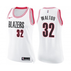 Womens Portland Trail Blazers #32 Bill Walton Swingman White Pink Fashion Basketball Jersey