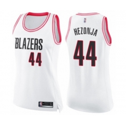 Womens Portland Trail Blazers #44 Mario Hezonja Swingman White Pink Fashion Basketball Jersey