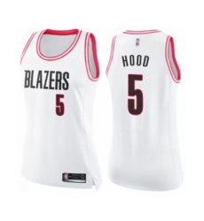 Womens Portland Trail Blazers #5 Rodney Hood Swingman White Pink Fashion Basketball Jersey