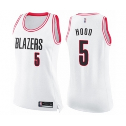 Womens Portland Trail Blazers #5 Rodney Hood Swingman White Pink Fashion Basketball Jersey