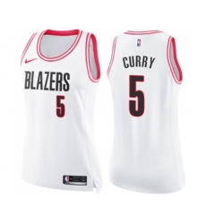 Womens Portland Trail Blazers #5 Seth Curry Swingman White Pink Fashion Basketball Jersey