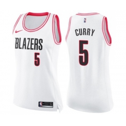 Womens Portland Trail Blazers #5 Seth Curry Swingman White Pink Fashion Basketball Jersey