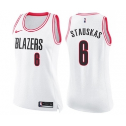 Womens Portland Trail Blazers #6 Nik Stauskas Swingman White Pink Fashion Basketball Jersey