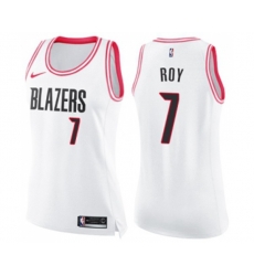 Womens Portland Trail Blazers #7 Brandon Roy Swingman White Pink Fashion Basketball Jersey