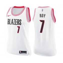 Womens Portland Trail Blazers #7 Brandon Roy Swingman White Pink Fashion Basketball Jersey