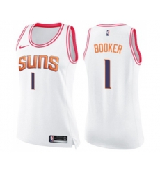 Womens Phoenix Suns #1 Devin Booker Swingman White Pink Fashion Basketball Jersey