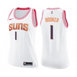 Womens Phoenix Suns #1 Devin Booker Swingman White Pink Fashion Basketball Jersey Womens Phoenix Suns #1 Devin Booker Swingman White Pink Fashion Basketball Jersey