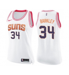 Womens Phoenix Suns #34 Charles Barkley Swingman White Pink Fashion Basketball Jersey